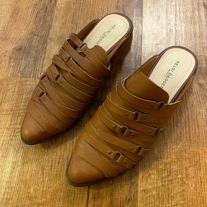 Kelsi Dagger Brown Leather Mules Sz 9.5